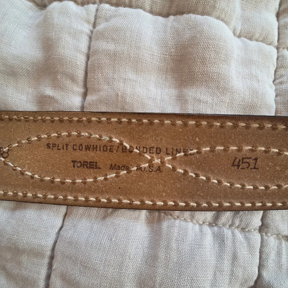 Torel Leather Belt Mens 38 Brown Good Western Diamond Stitch Made in USA 451
